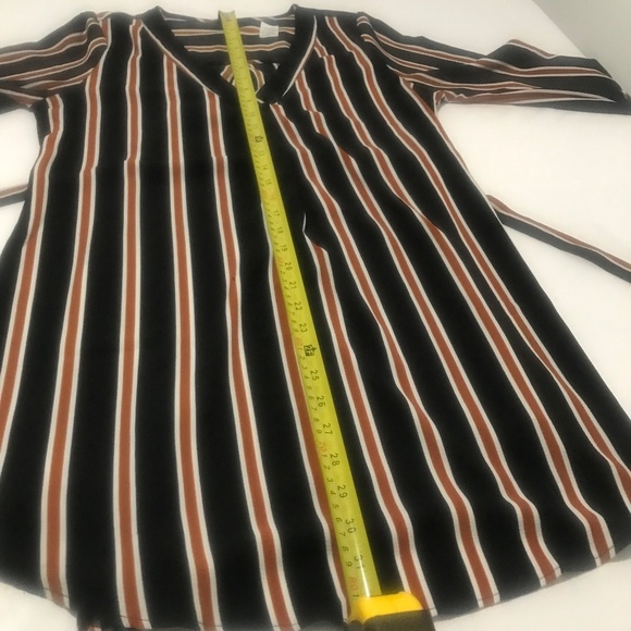 MINE Striped Long Sleeve Wrap Dress | Black Rust White Belted Midi - Picture 13 of 14